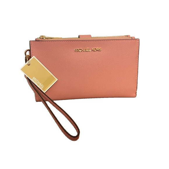NWT $258 MICHAEL KORS Jet Set Travel Wristlet Wallet Phone Case Pink Leather Zip - Picture 1 of 12